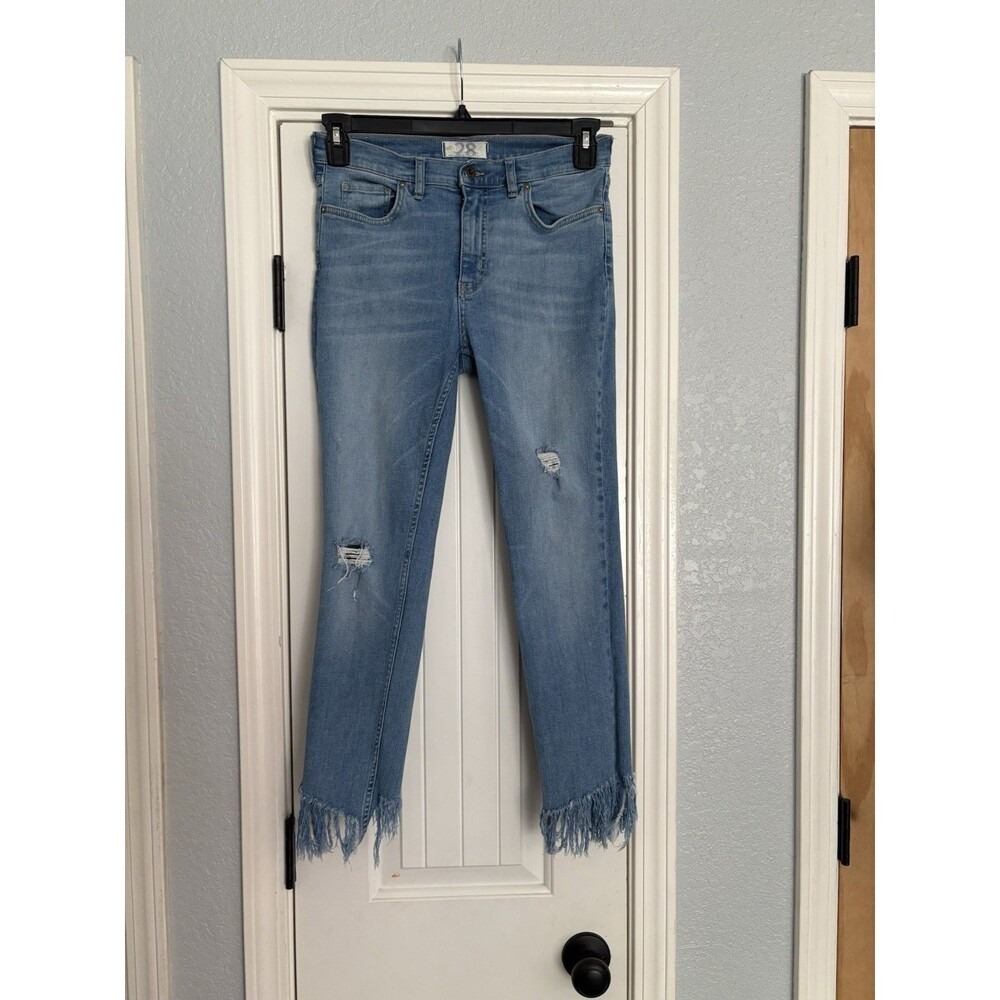 We The Free Twenty Eight Jeans Women 28 Blue Distressed Fringe Hem